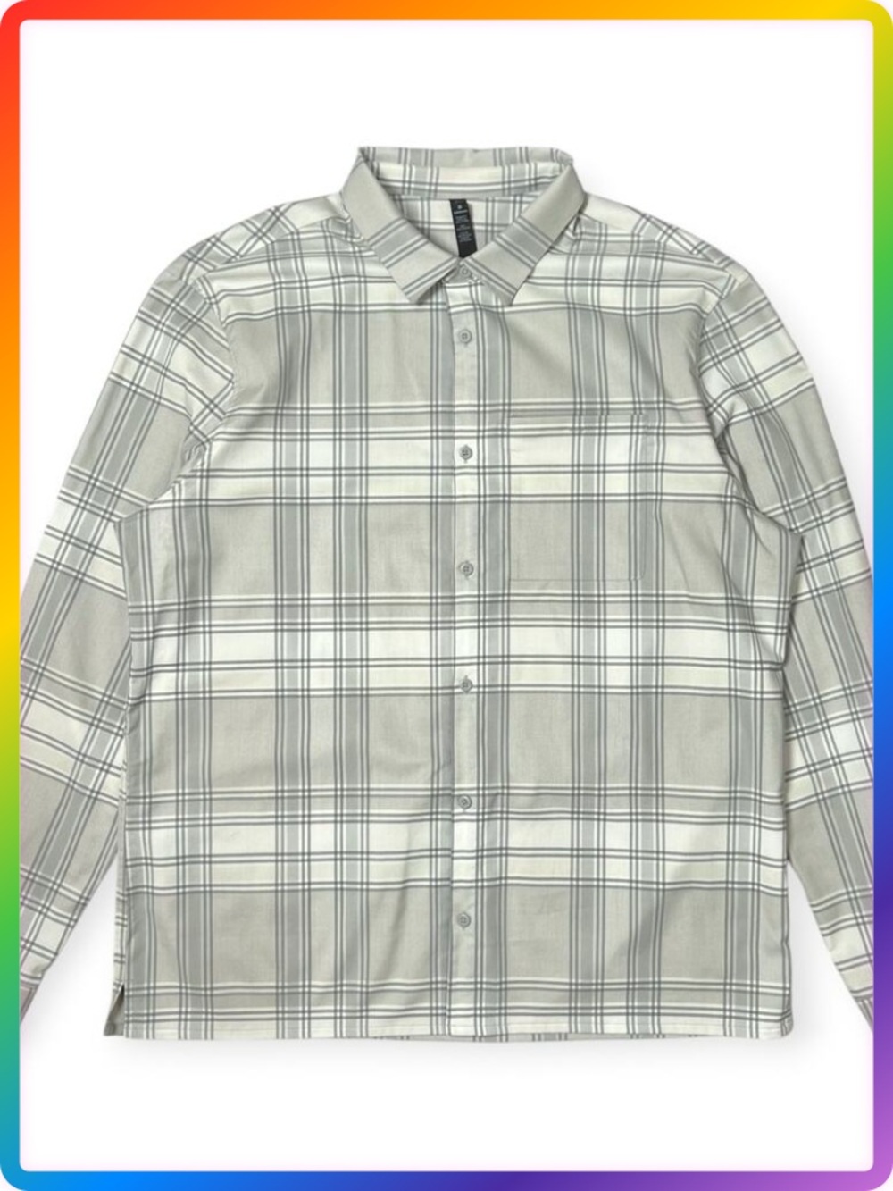 Lululemon Masons Peak Flannel Shirt MENS XXL Gray White Plaid Button Up Cotton